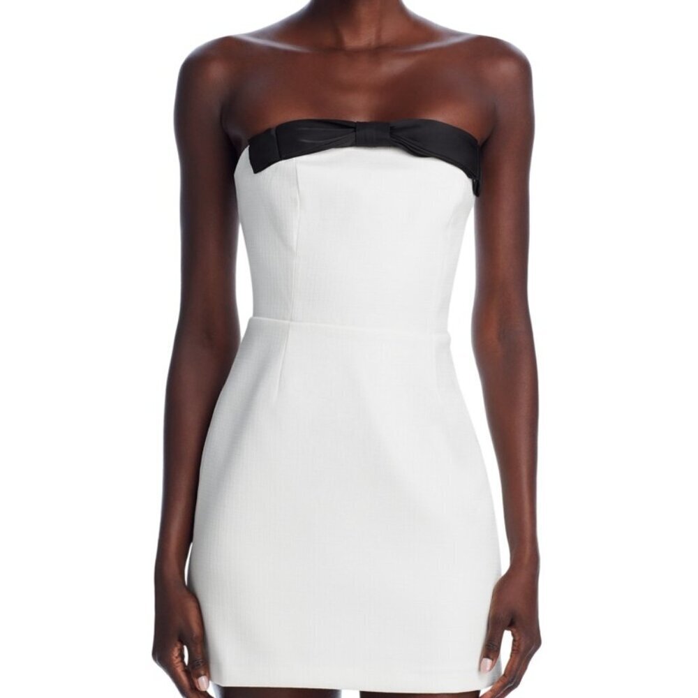 Lucy Paris White Strapless Mini Dress w/ Black Bow NWT Size M Bachelorette Party - Picture 8 of 12